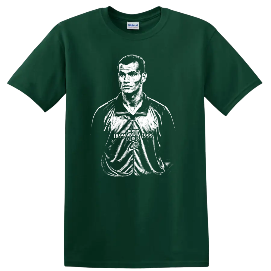Retro black and white Rivaldo soccer portrait graphic T - Forest Green