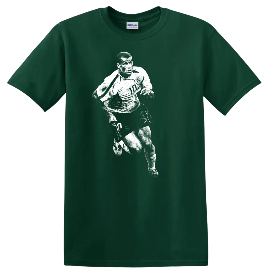 Retro Ronaldo Nazário soccer player silhouette portrait T - Forest Green