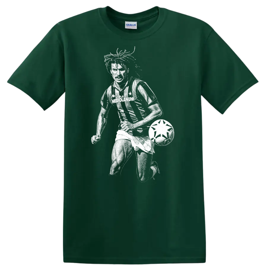 Retro black-and-white Ruud Gullit soccer portrait silhouette T - Forest Green