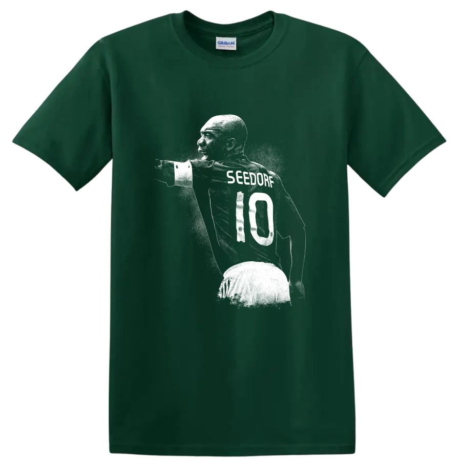 Retro soccer portrait design of Clarence Seedorf style T - Forest Green