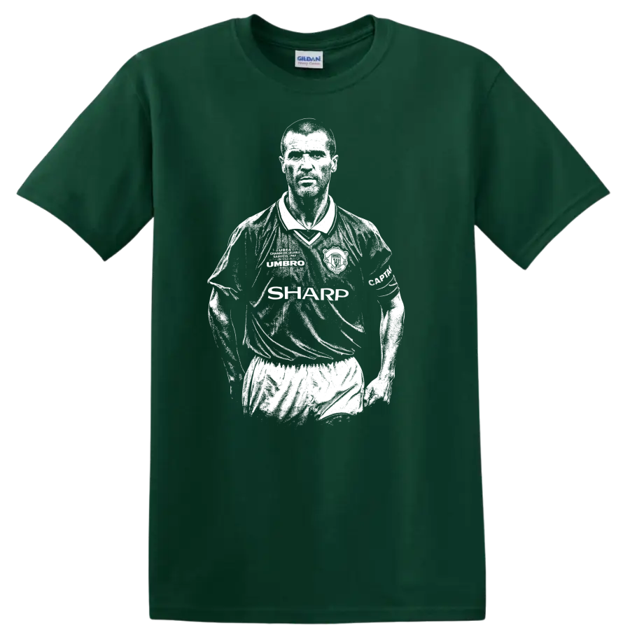 Black and white retro soccer portrait of Roy Keane style T - Forest Green