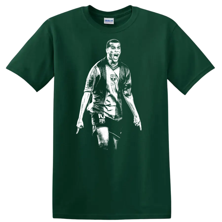 Black and white retro soccer portrait of Rivaldo style T - Forest Green