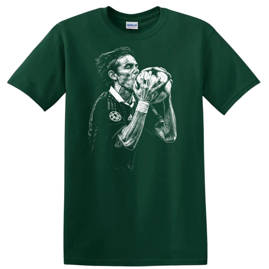 Retro soccer portrait of Filippo Inzaghi legend style T shirt - Forest Green