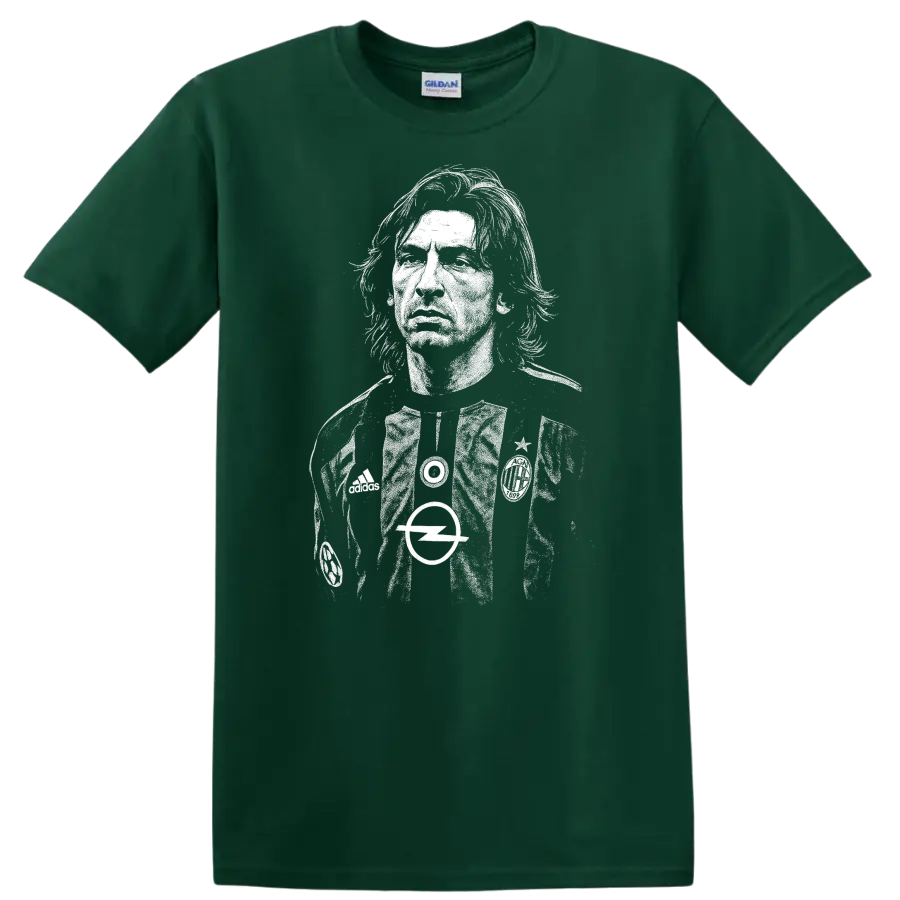 High-contrast retro Andrea Pirlo soccer portrait T Shirt - Forest Green