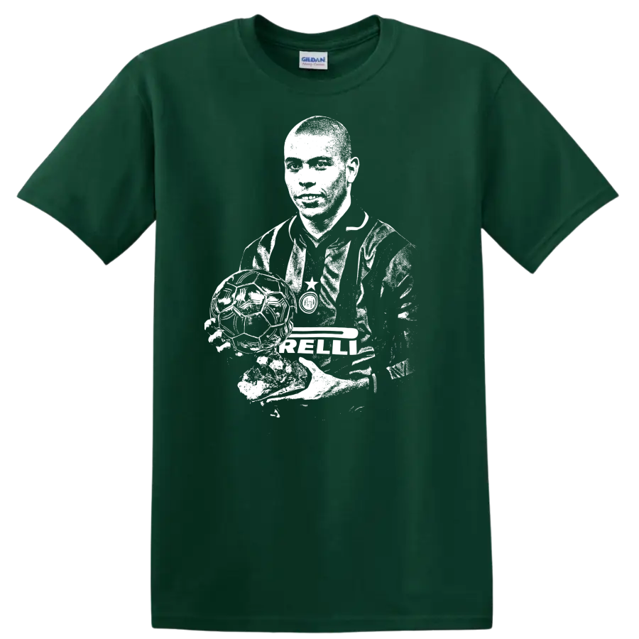Retro soccer portrait graphic inspired by Ronaldo Nazário on a T - Forest Green