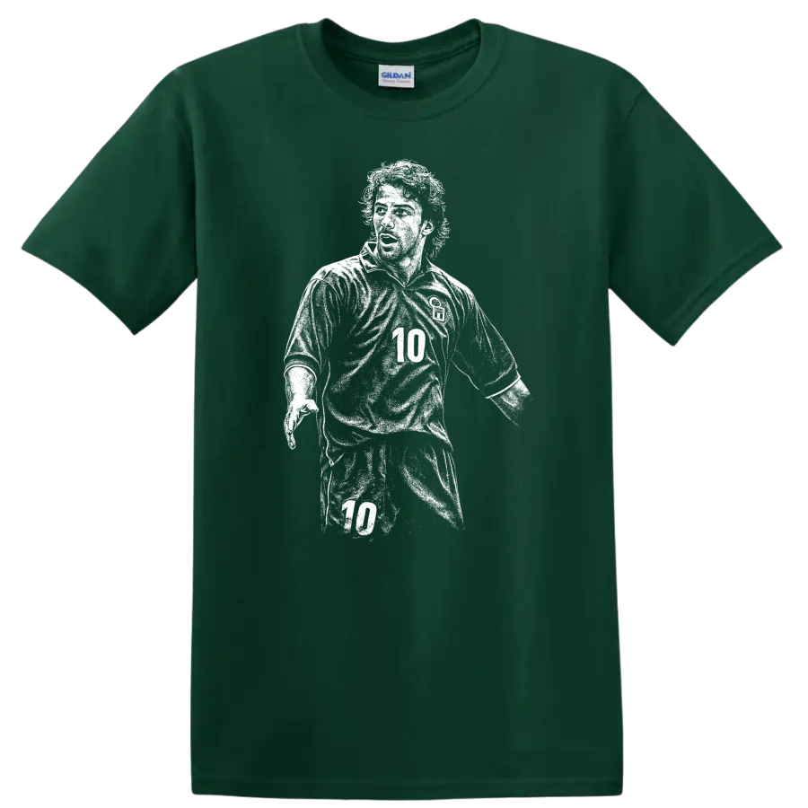 Retro soccer portrait of Alessandro Del Piero legend style T shirt - Forest Green