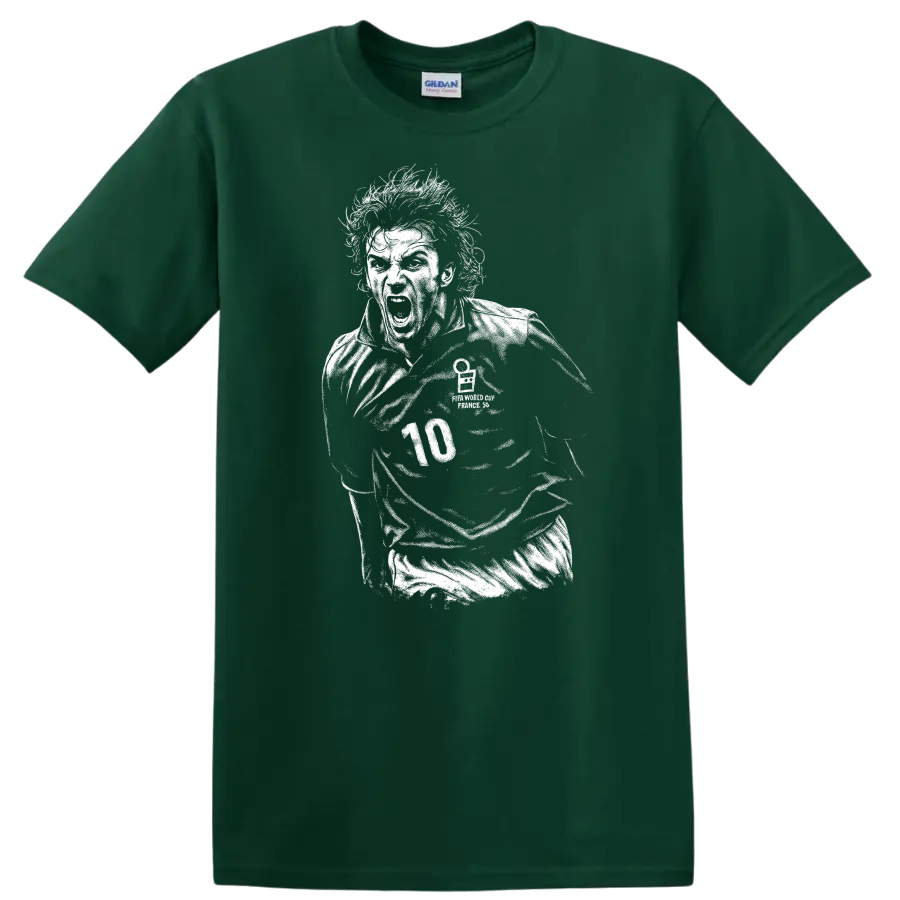 Black and white retro soccer portrait of Alessandro Del Piero style T-shirt - Forest Green