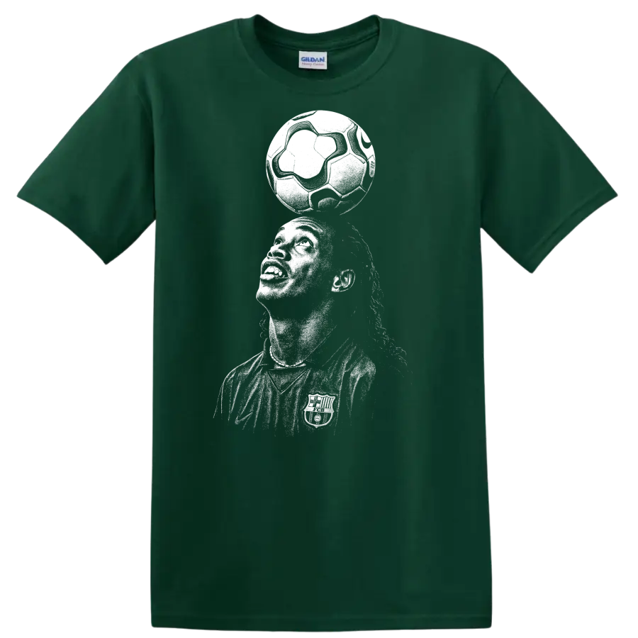 Black and white retro soccer player portrait graphic T - Forest Green