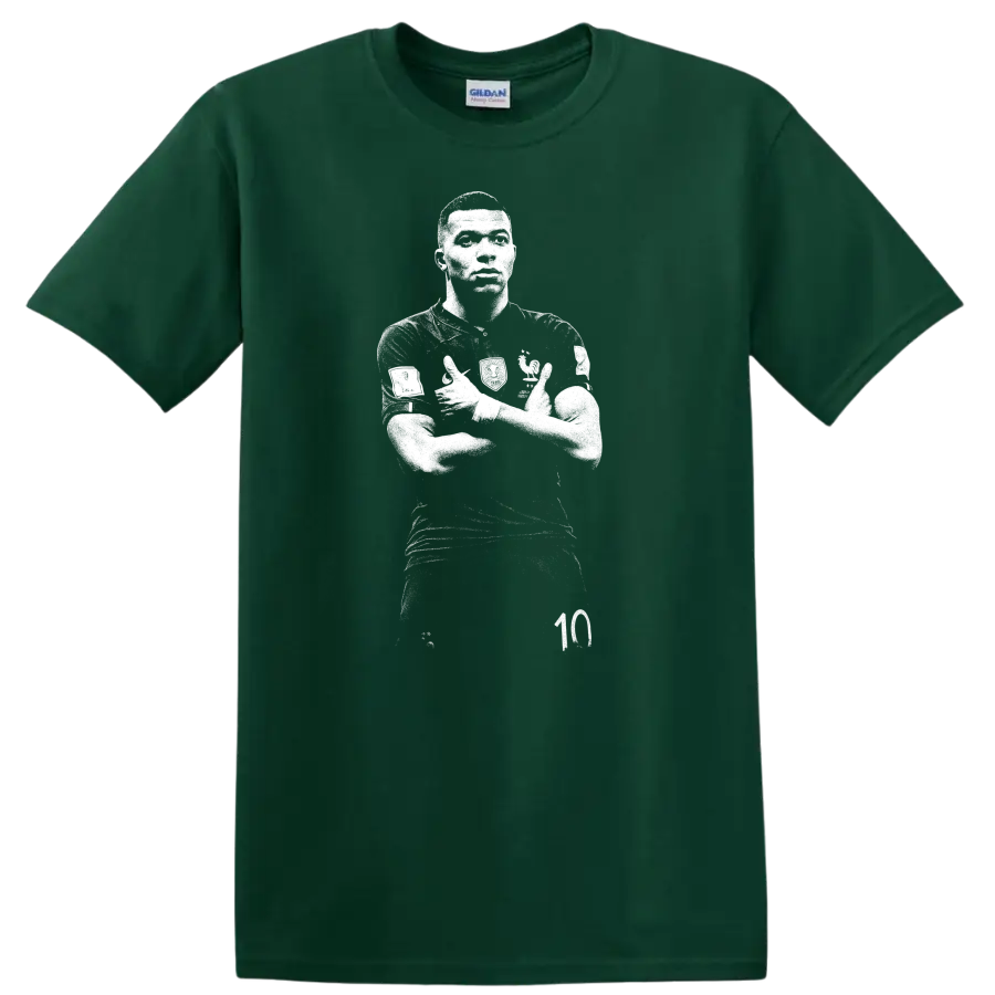 Retro soccer portrait style design inspired by Kylian Mbappé on a T - Forest Green