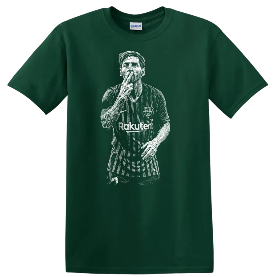 Black and white retro soccer player portrait legend style T - Forest Green