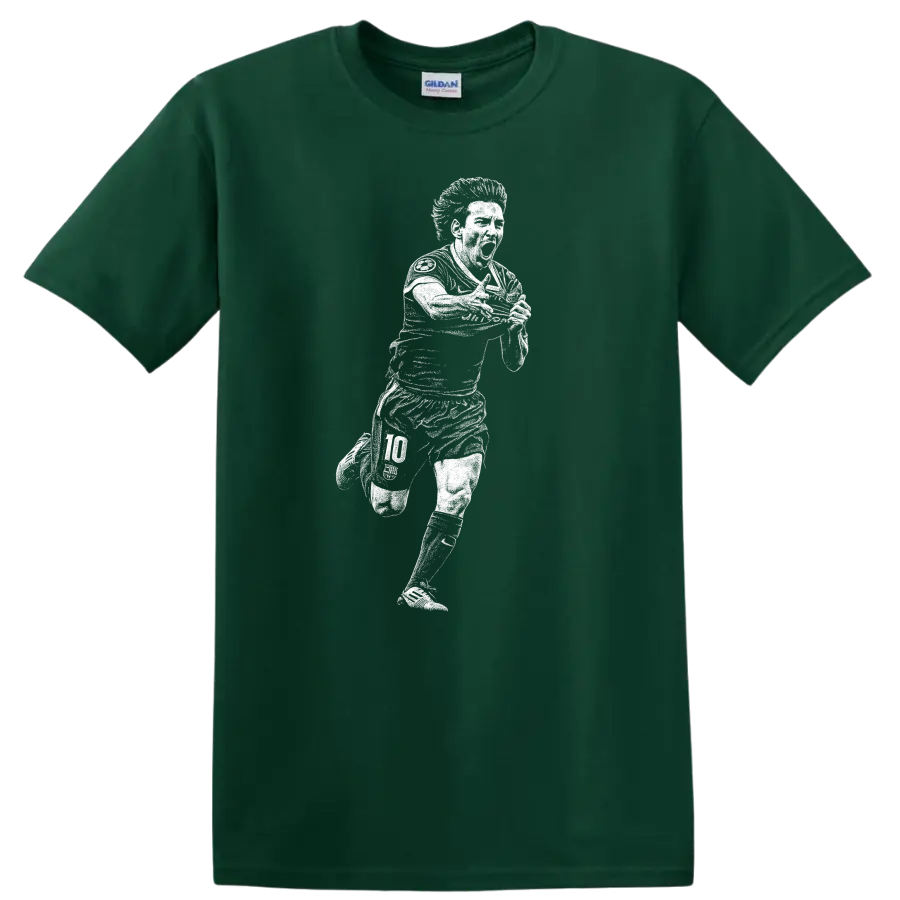 Retro soccer portrait of Lionel Messi legend style T - Forest Green