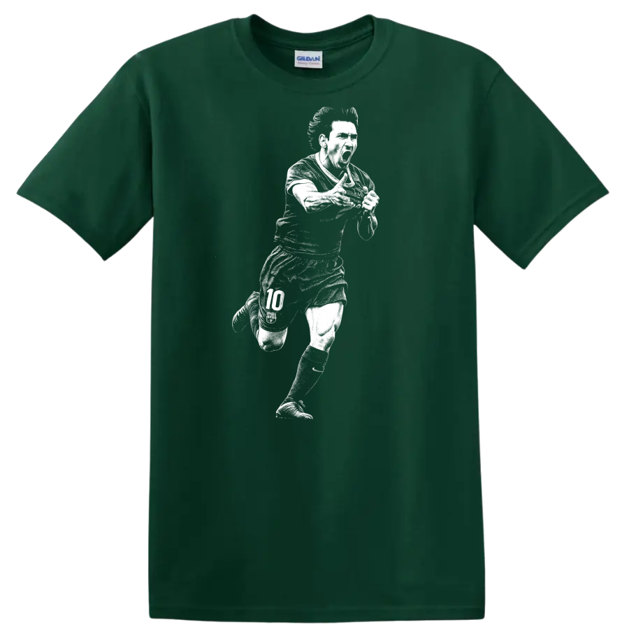 Retro soccer portrait of Lionel Messi in black and white on a - Forest Green