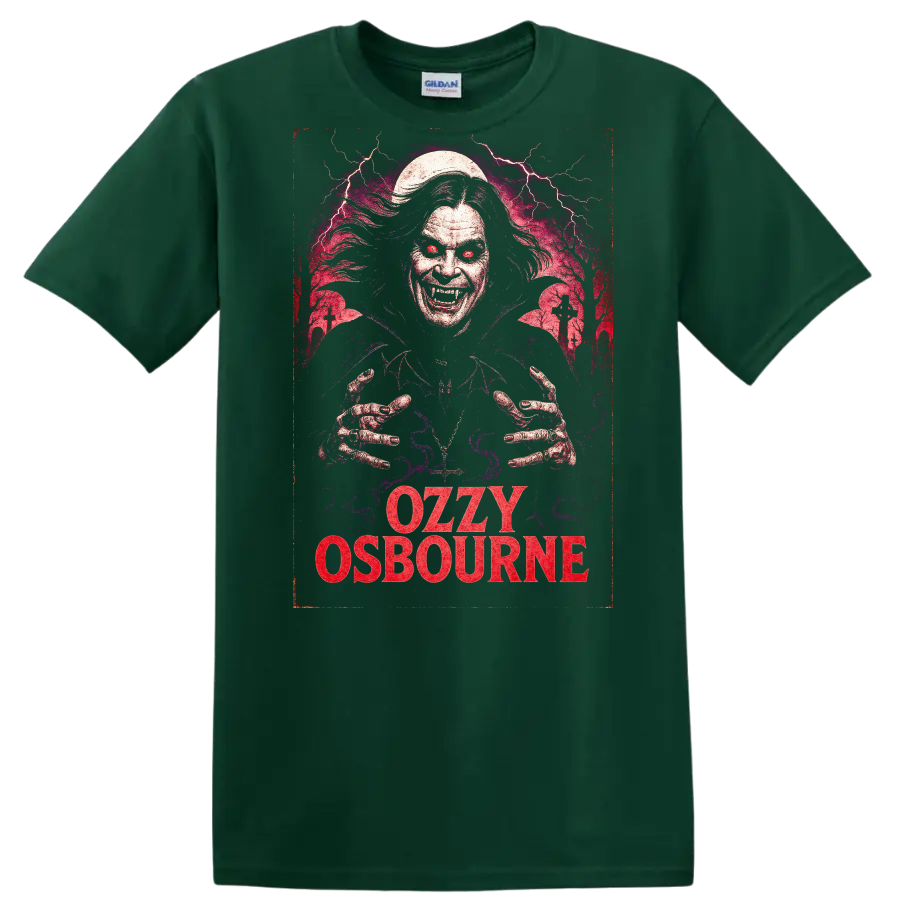 Ozzy Osbourne Retro Heavy Metal Horror Art T Shirt - Forest Green