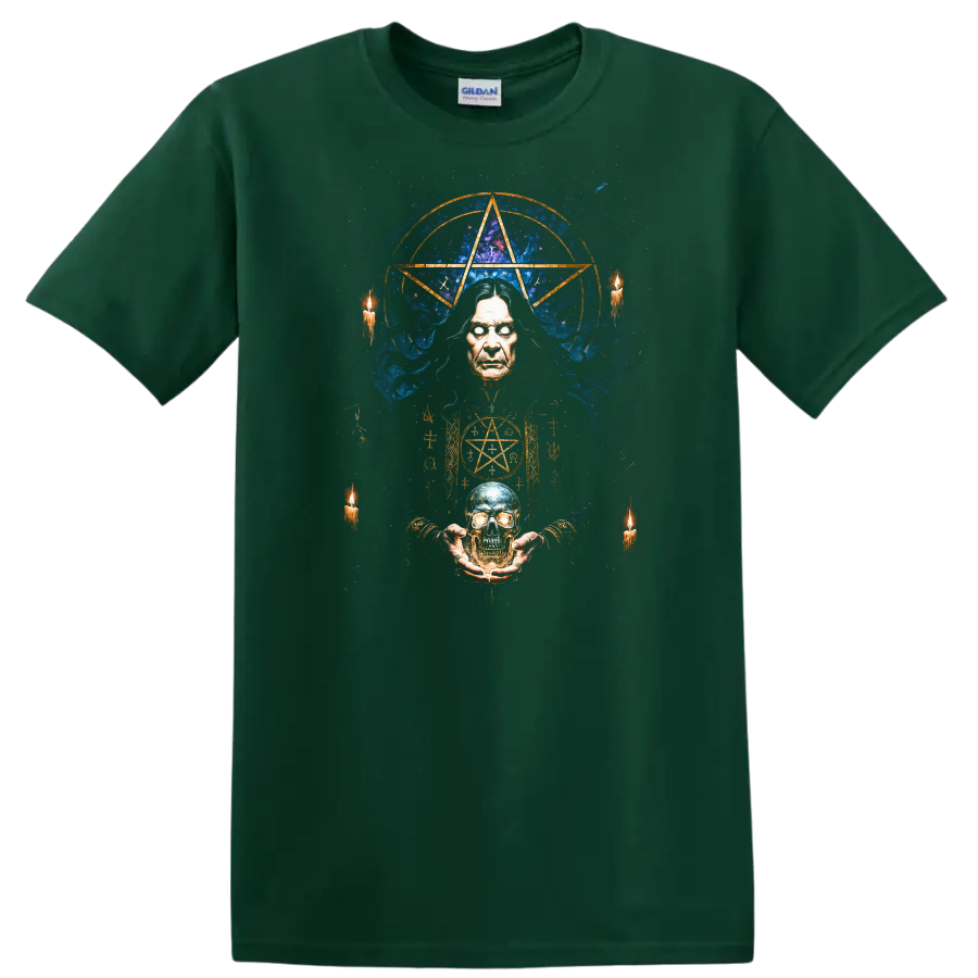 Heavy Metal Occult Legend Skull T Shirt Retro Rock Album Cover Style - Forest Green