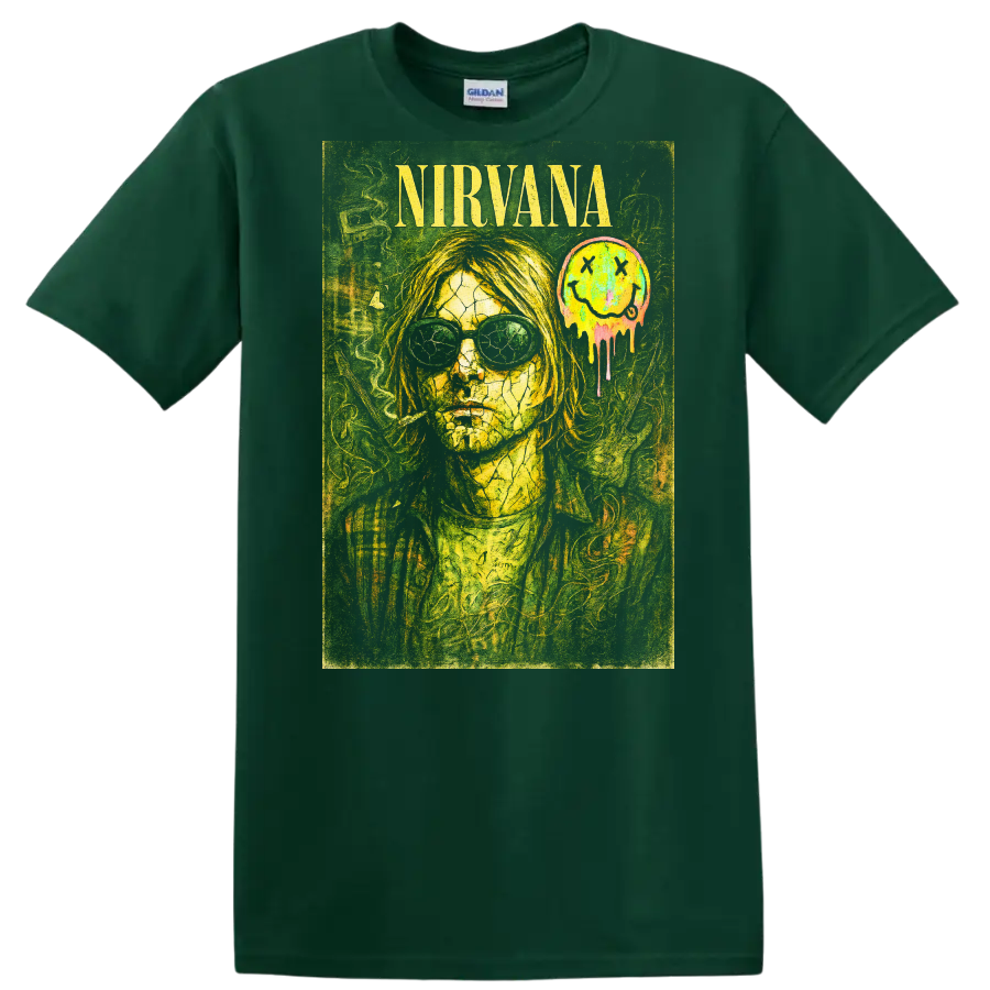 Nirvana Retro Rock Album Cover Legend Style T Shirt - Forest Green