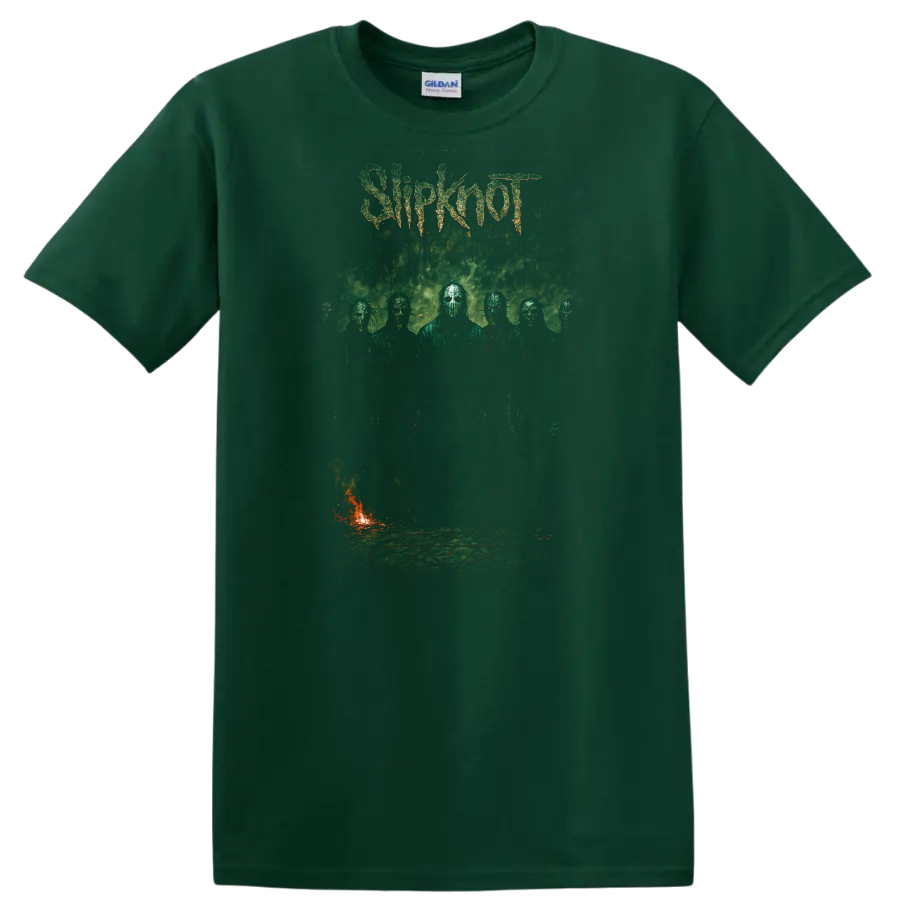 Slipknot Retro Heavy Metal Band Album Cover Style T Shirt - Forest Green