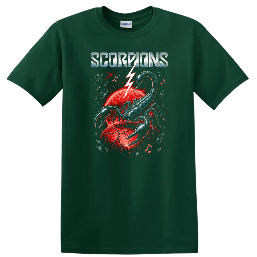 Scorpions Retro Rock Heavy Metal Album Style T Shirt - Forest Green