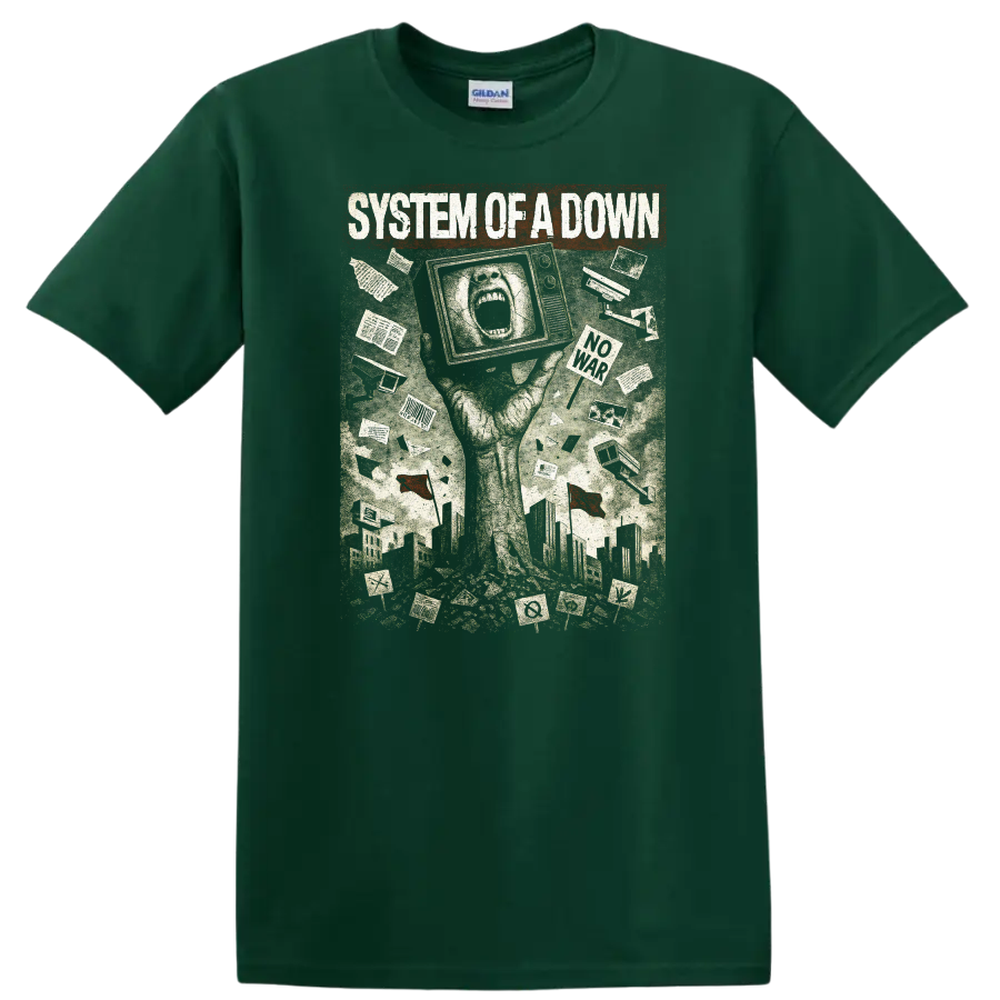 System of a Down Retro Heavy Metal Album Cover T Shirt - Forest Green