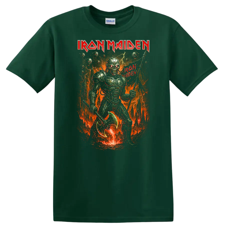 Iron Maiden Retro Heavy Metal Album Cover Style T Shirt - Forest Green