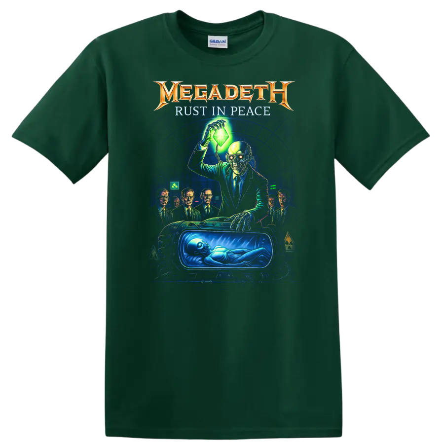 Megadeth Rust In Peace Retro Heavy Metal Album Art T Shirt - Forest Green
