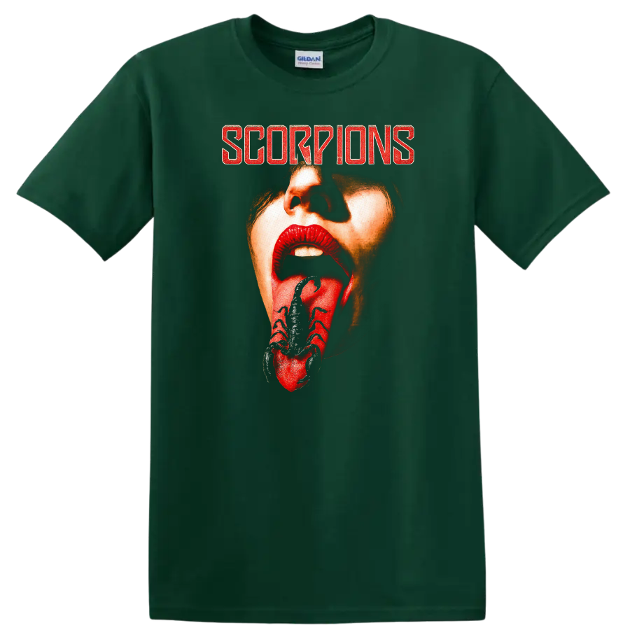 Scorpions Retro Rock Heavy Metal Album Cover Style T Shirt - Forest Green