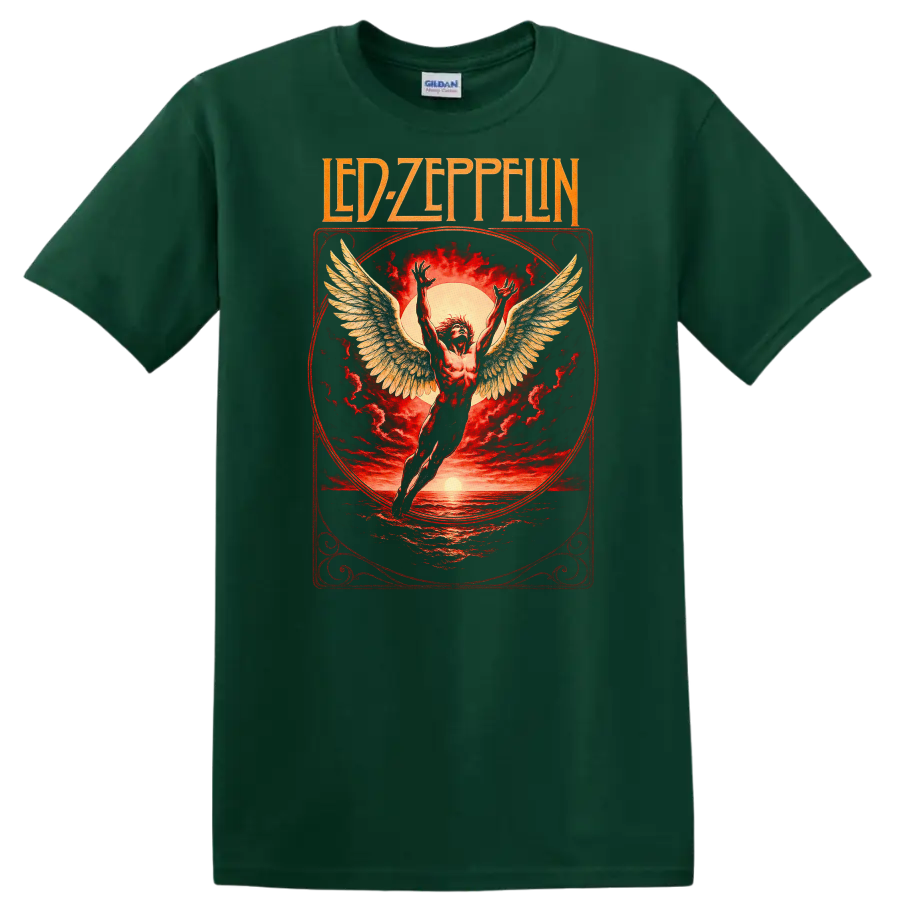 Led Zeppelin Retro Heavy Metal Album Cover Style T Shirt - Forest Green