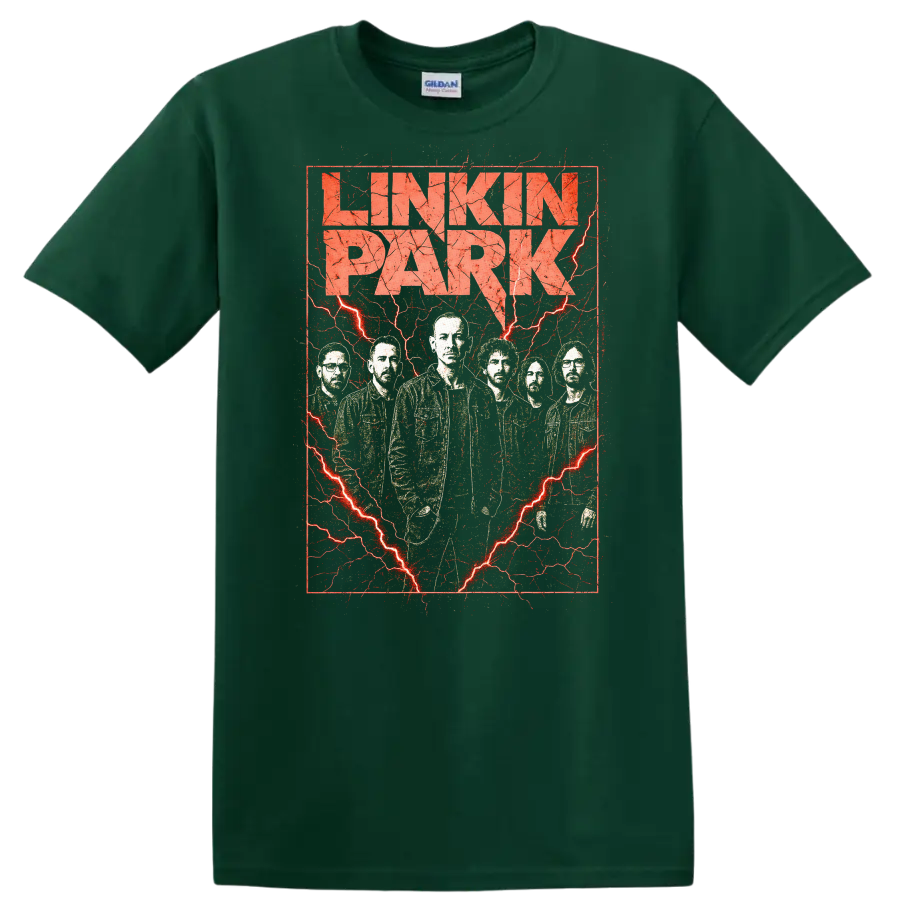 Linkin Park Retro Heavy Metal Album Cover Style T Shirt - Forest Green