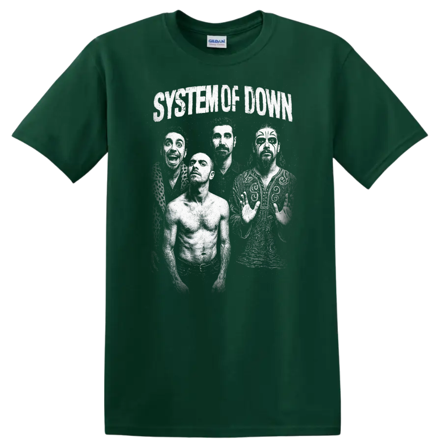 System Of Down Retro Rock Heavy Metal Band Album Cover Style T Shirt - Forest Green