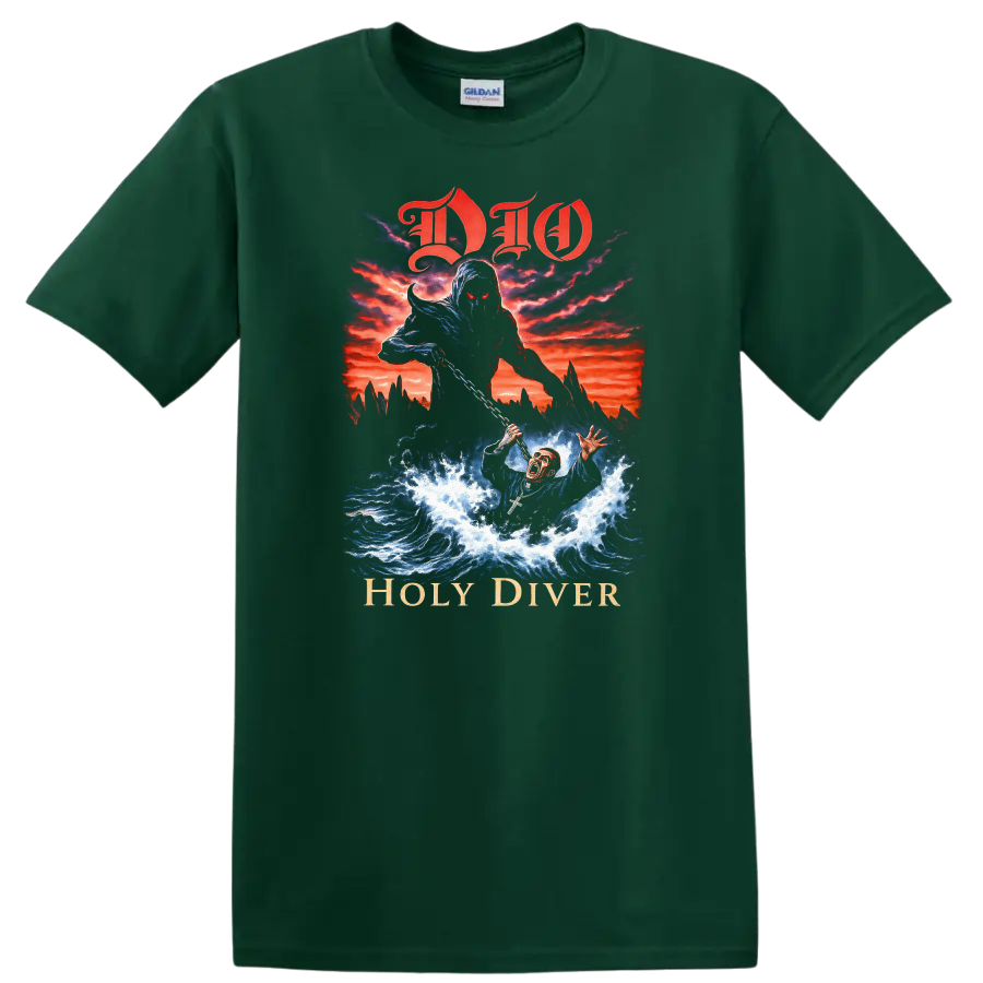 DIO Holy Diver Retro Heavy Metal Album Cover T Shirt - Forest Green