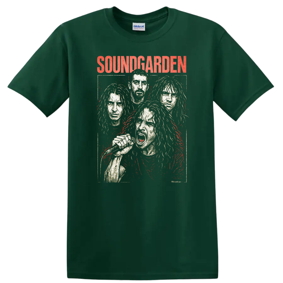 Soundgarden Retro Heavy Metal Album Cover Style T Shirt - Forest Green