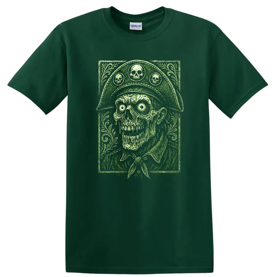 Retro Skull Heavy Metal Legend Graphic T Shirt for Rock Fans - Forest Green