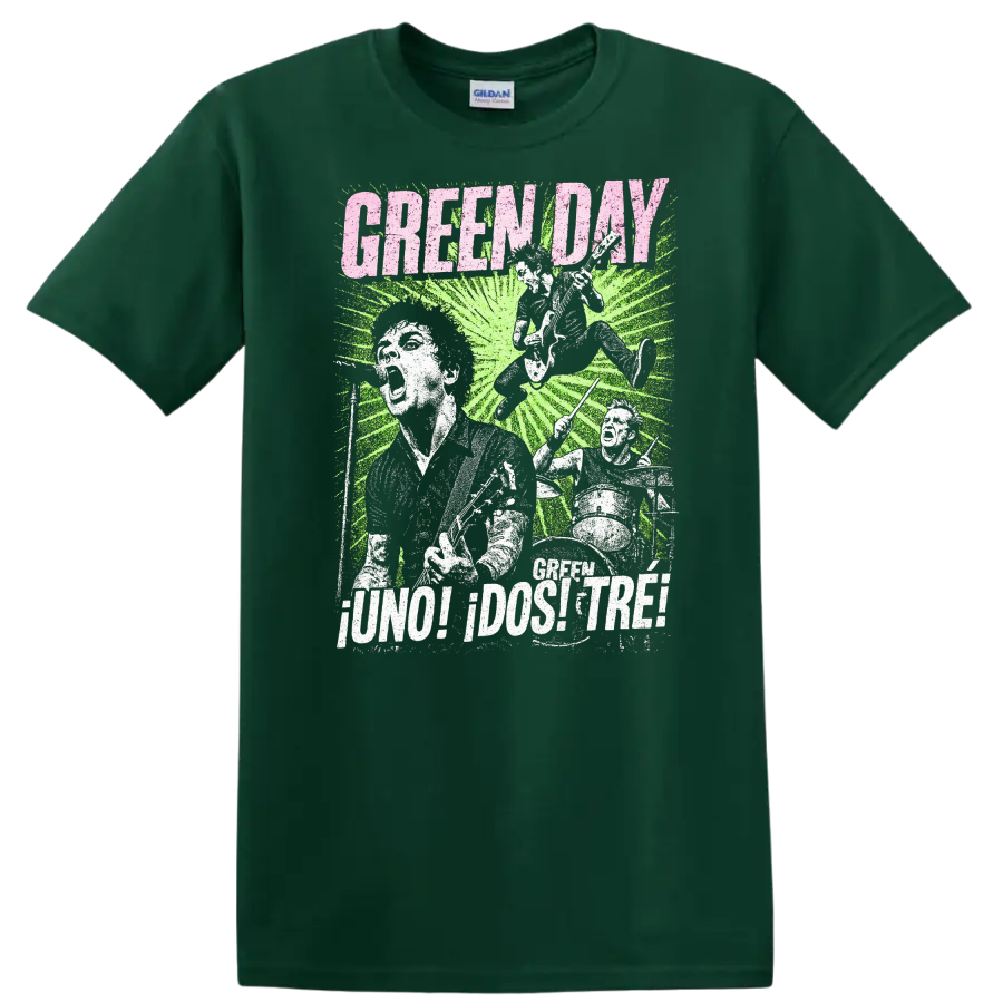 Green Day Punk Rock Retro Heavy Metal Album Style T Shirt - Forest Green