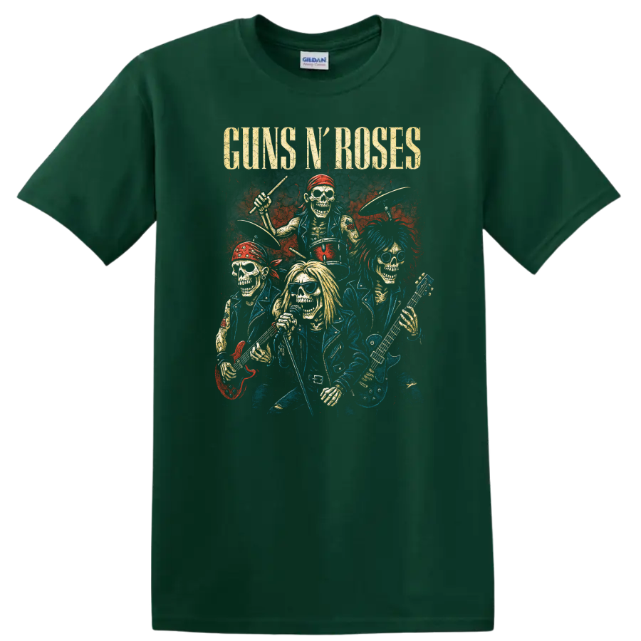 Guns N' Roses Retro Heavy Metal Band Album Cover Style T Shirt - Forest Green