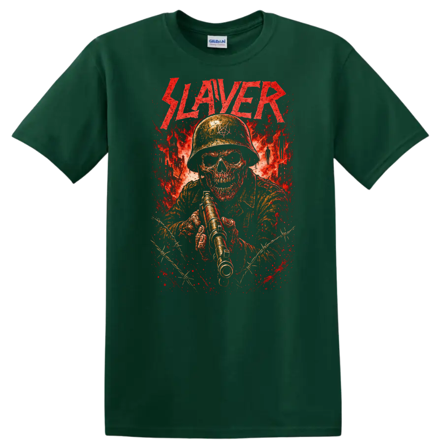Retro Slayer Heavy Metal Skull Soldier T Shirt Album Cover Style - Forest Green