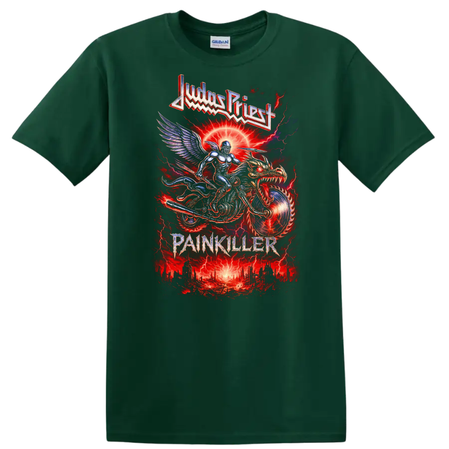 Judas Priest Painkiller Retro Heavy Metal Album Cover T Shirt - Forest Green