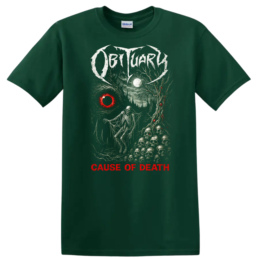 Death Metal Cause of Death Retro Heavy Metal Album Cover T Shirt - Forest Green