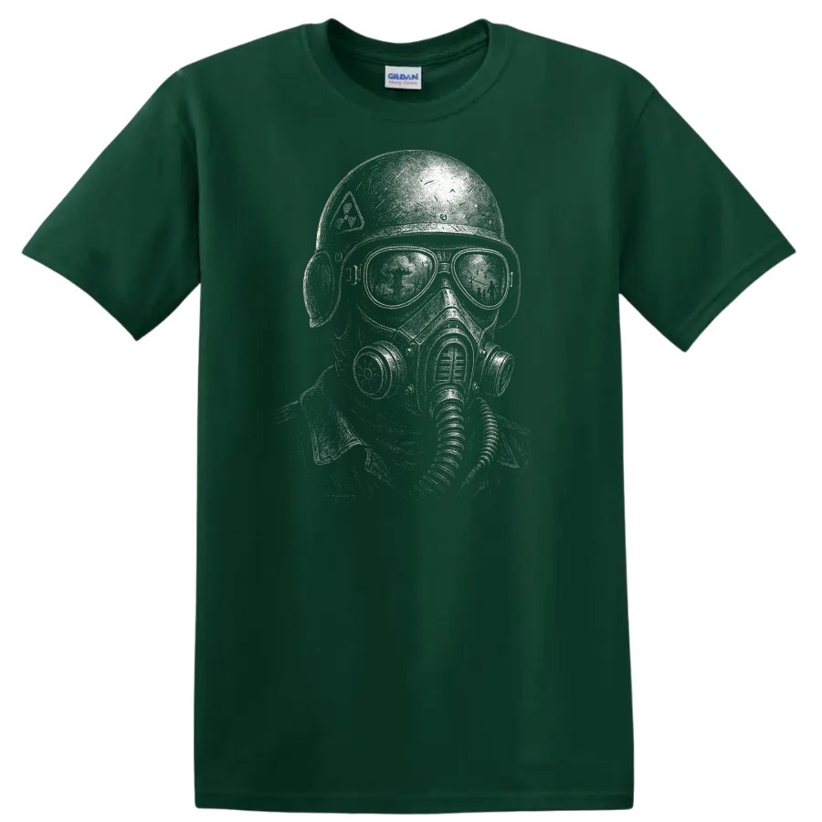 Retro Heavy Metal Gas Mask Skull T Shirt Vintage Rock Album Cover Style - Forest Green