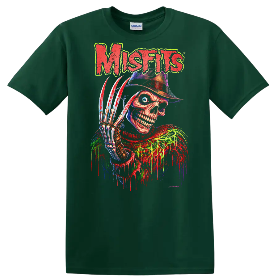 Mistfits Retro Horror Skull T Shirt Heavy Metal Album Cover Style - Forest Green