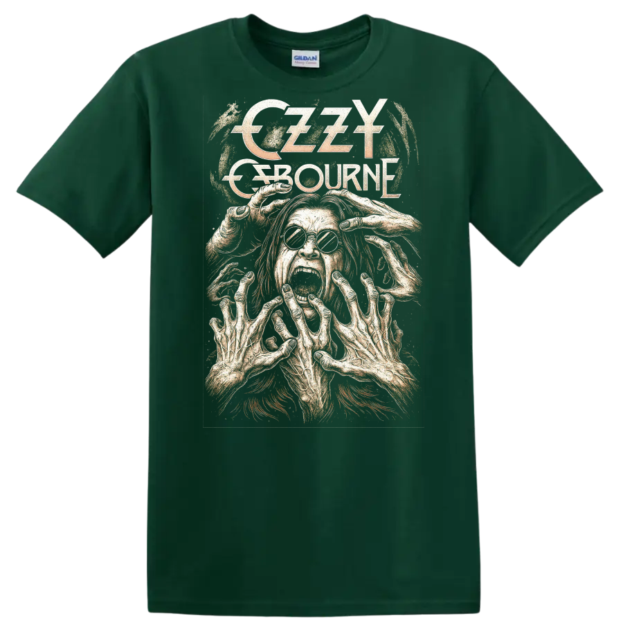 Creepy Retro Rock Legend Horror Face Album Cover Style T Shirt - Forest Green