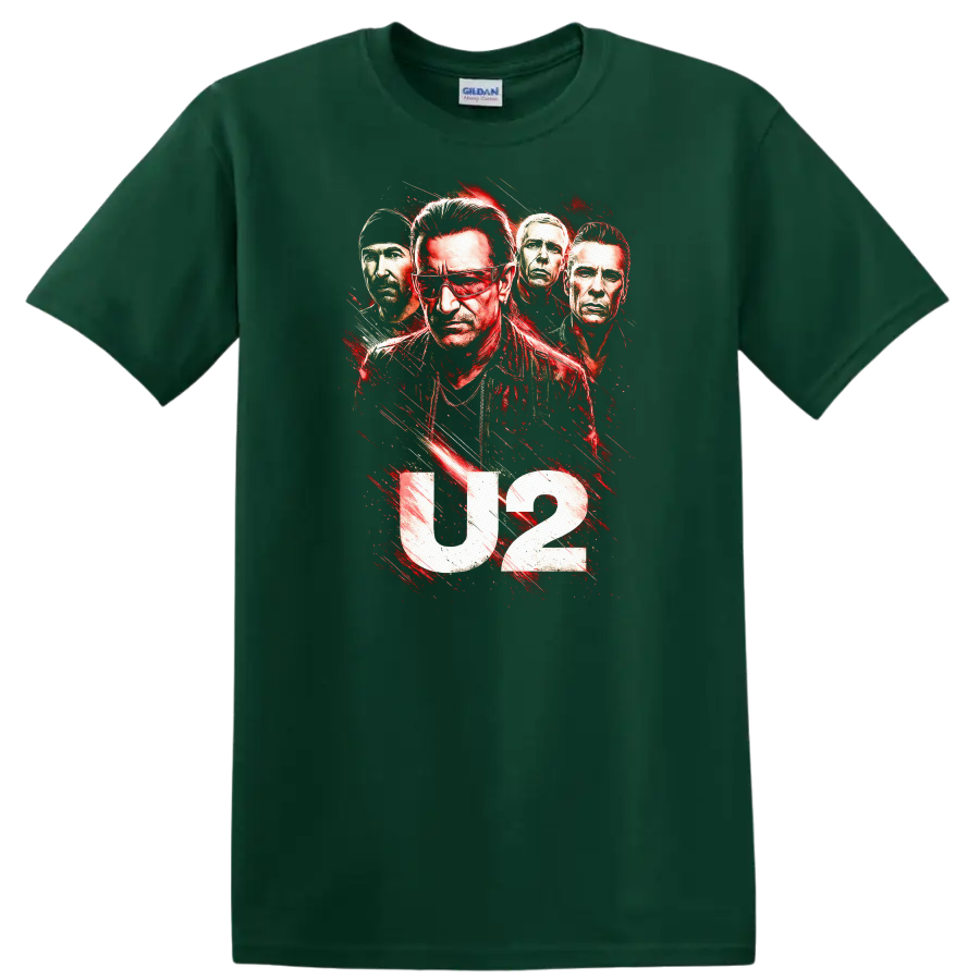 U2 Retro Rock Heavy Metal Album Cover Style T Shirt - Forest Green