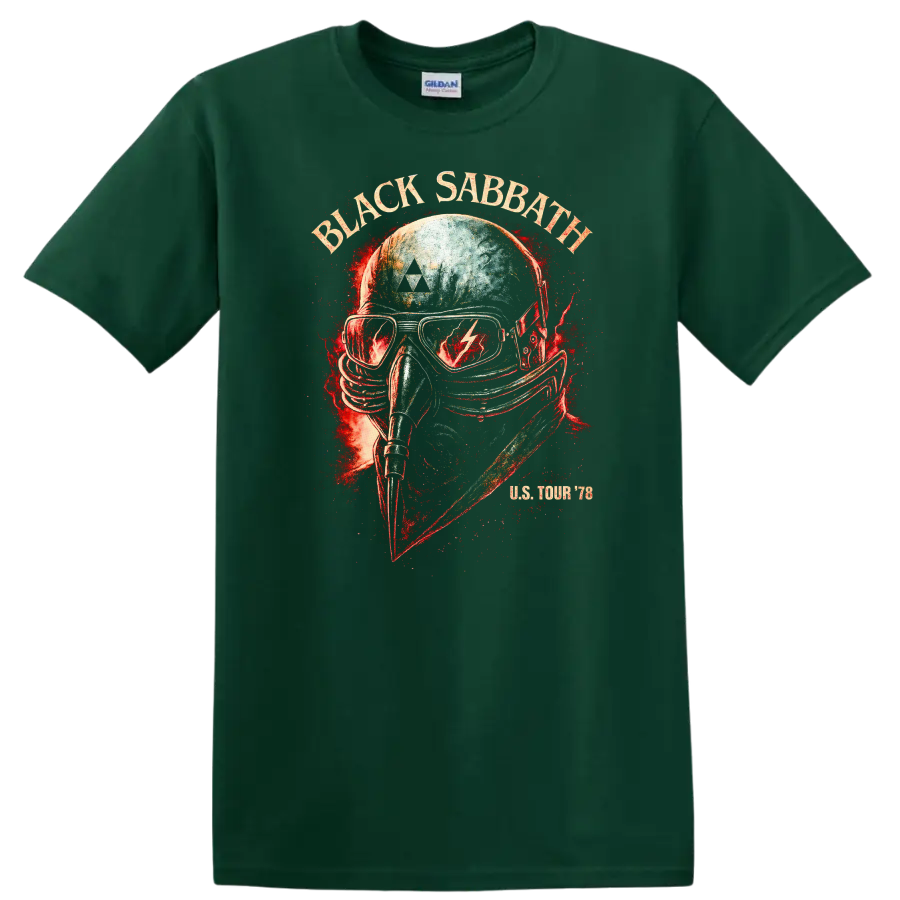 Black Sabbath Retro Heavy Metal Album Style T Shirt for Rock Fans - Forest Green