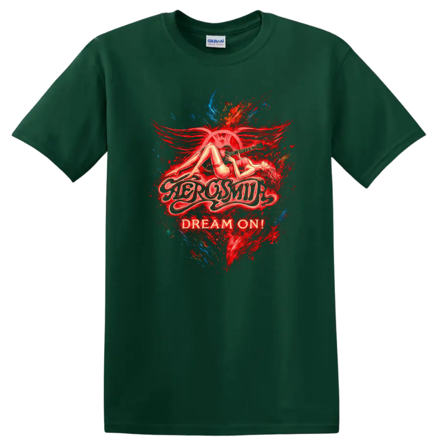 Retro Rock Dream On Heavy Metal Legend Style T Shirt - Forest Green