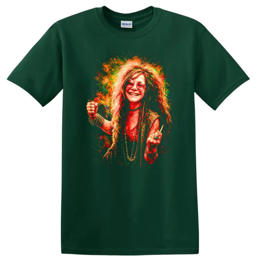 Retro Rock Legend Portrait T Shirt Heavy Metal Psychedelic Album Art - Forest Green