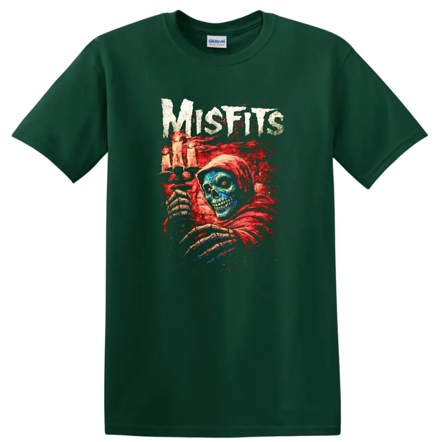 Misfits Horror Skull Heavy Metal Album Style T Shirt - Forest Green