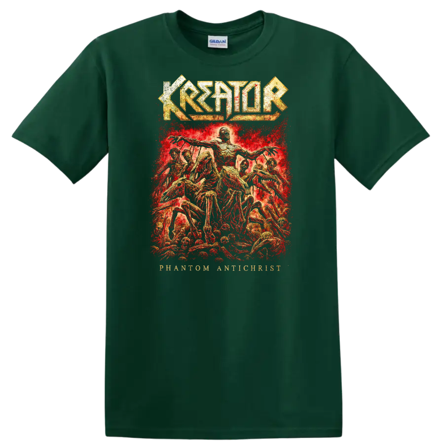 Kreator Phantom Antichrist Retro Heavy Metal Album Cover T Shirt - Forest Green