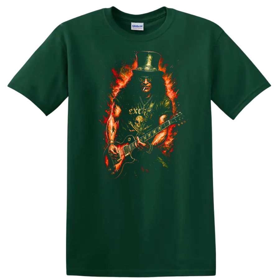 Retro Rock Heavy Metal Guitar Legend T Shirt for Music Fans - Forest Green