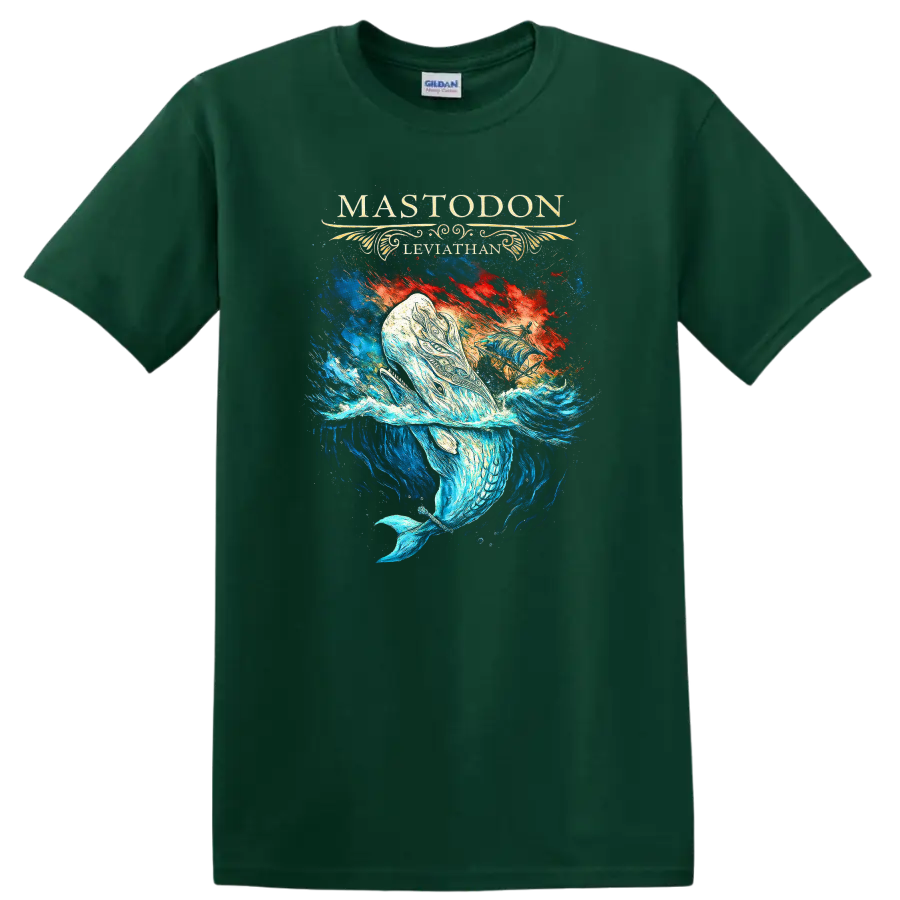 Mastodon Leviathan Retro Heavy Metal Album Art T Shirt - Forest Green