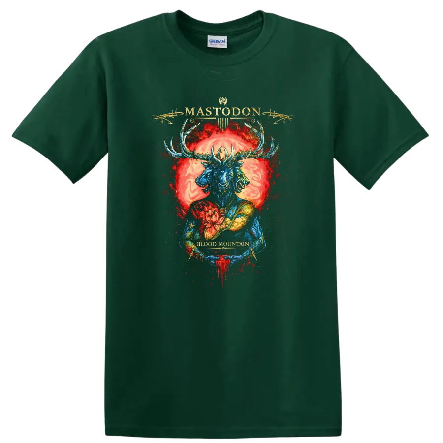 Mastodon Retro Heavy Metal Album Cover Style T Shirt - Forest Green