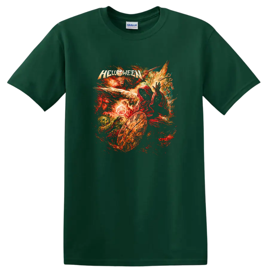 Retro Heavy Metal Helloween Album Cover Legend T Shirt for Rock Fans - Forest Green