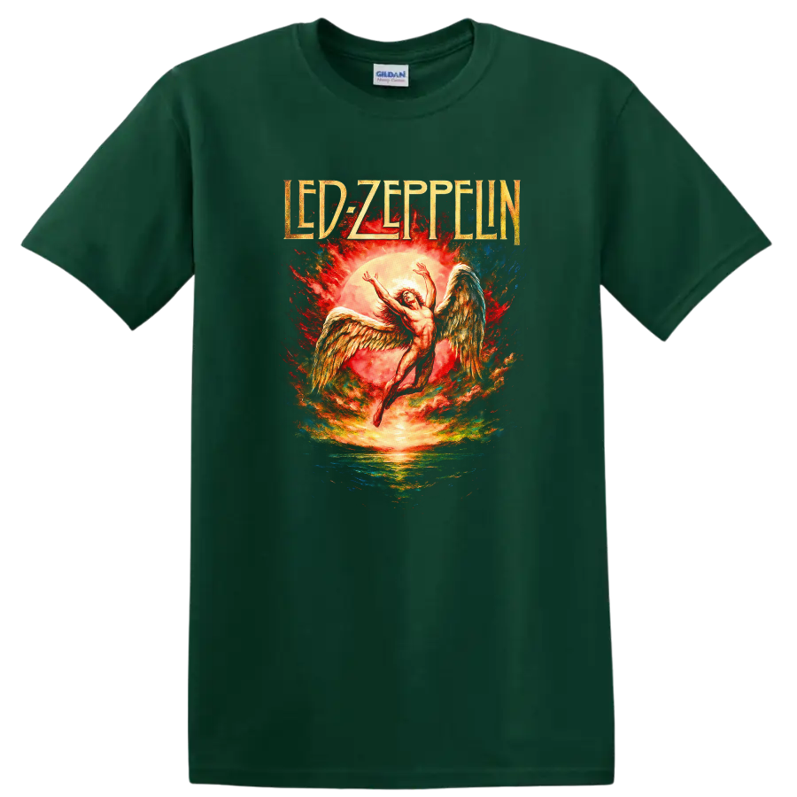Led Zeppelin Retro Heavy Metal Album Cover Legend Style T Shirt - Forest Green